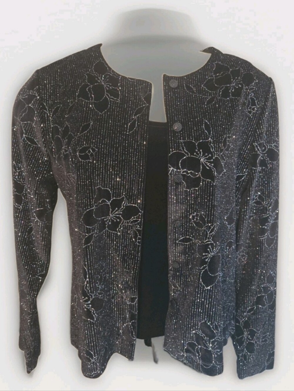 Vintage Moonlighting Velvet Tank Top With Sparkle Floral Black Jacket Sz M NWT